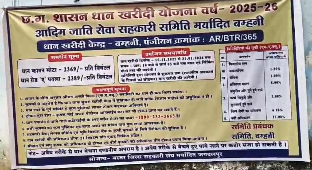 उठाव नहीं हो पाने के कारण बे मौसम बारिश से  खरीदी केंद्र में रखा धान भीगा