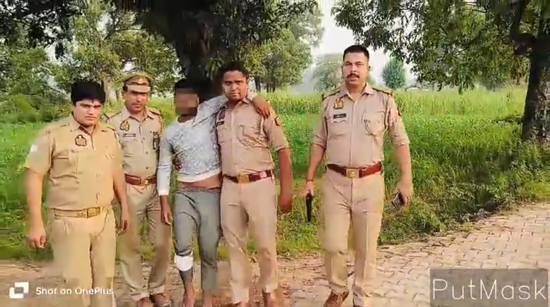 हापुड़ में बदमाश ओर पुलिस की मुठभेड़ एक बदमाश को गोली लगी घायल बदमाश सहित चार गिरफ्तार